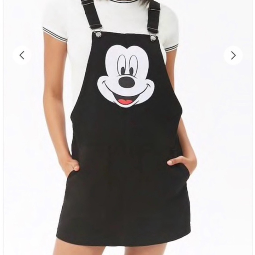 Disney Black Denim Overall Dress with Mickey Patch
